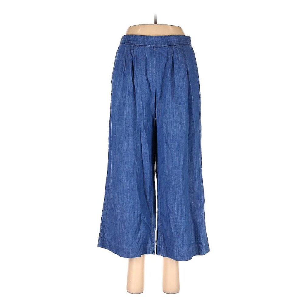 J. Crew Chambray Crop Pants Women’s Size 6P Pull On Wide Leg Lightweight Pockets